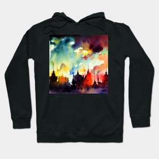 City view in vibrant watercolors Hoodie